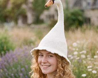 Funny Swan Wool Felt Sauna Hat For Banya Lovers Natural Heat Head Protection