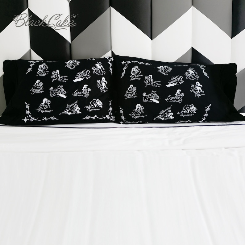 Black Pair Astrology Signs Pillowcases, Zodiac Birthday Gift, Kama