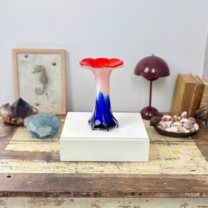 Vintage Tricolour Jack-in-the-Pulpit Art Glass Vase, Cobalt Blue and Ruby Red, 1970s–1980s