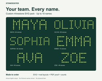 Custom Rhinestone Template SVG Pack: Up to 10 Team Names