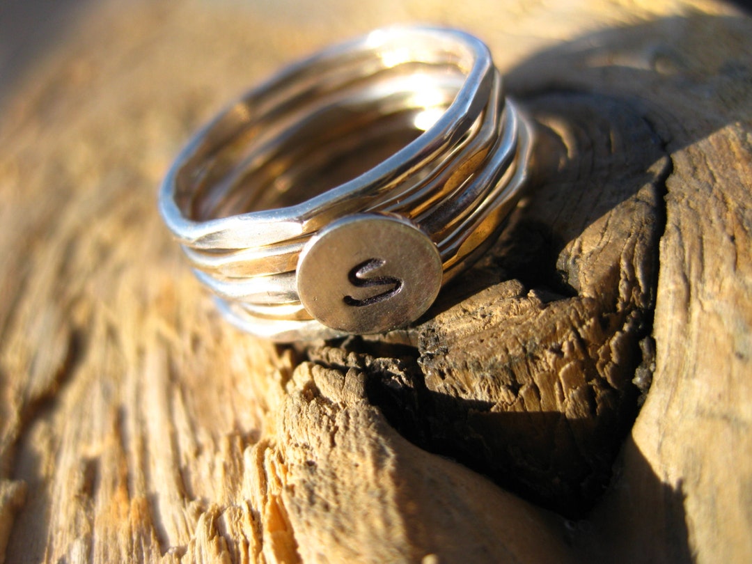 5 Sterling and Gold Filled Stackers With Initial - Etsy