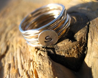 5 Sterling and Gold filled stackers with initial