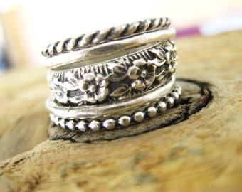 Sterling Flower Stacker Ring (set)
