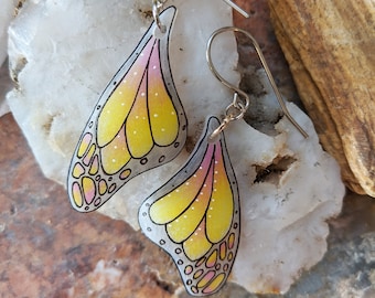 Pink& Yellow Butterfly Wing Dangle Earrings