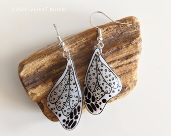 White and Black Butterfly Wing Dangle Earrings