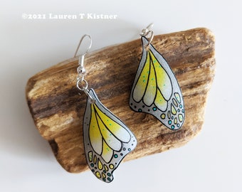 Gray and Yellow Butterfly Wing Dangle Earrings