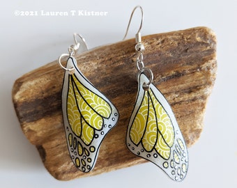 White and Yellow Butterfly Wing Dangle Earrings