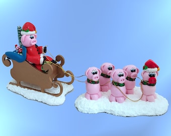 Pig Santa Sleigh, Unique Christmas Gift, Pig Gifts.