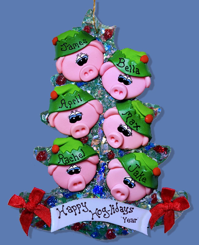 Pig Ornament, Family Ornament for 6, Pig Gifts, Personalized Pig Gift, Handmade, Pig Family Free