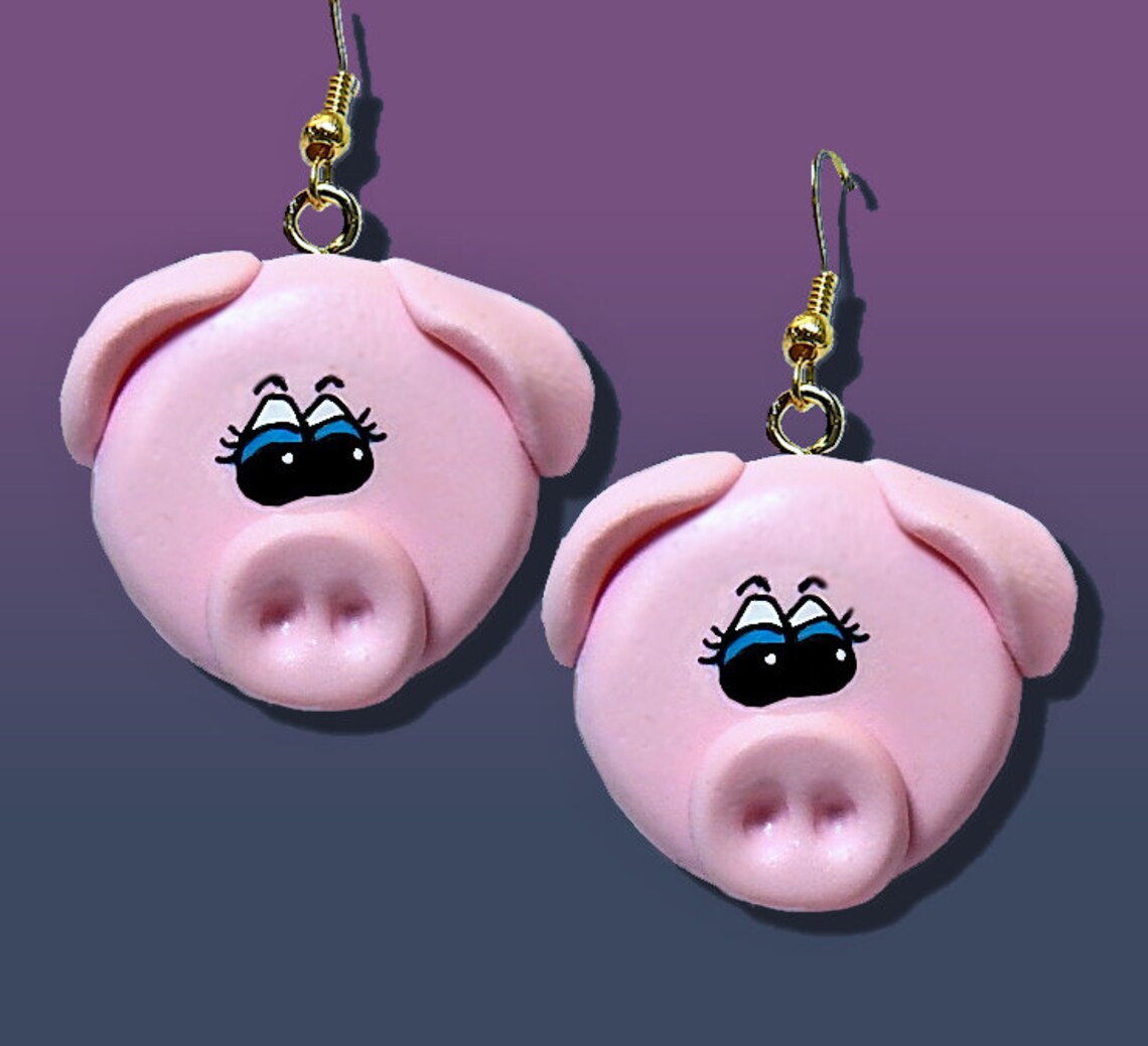 Pig Face Earrings, Pig Gift, Handmade Earrings, Pig Dangle Earrings - Etsy