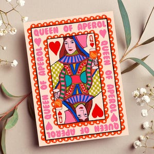 Biglietto d'auguri vuoto A6 / Biglietto Aperol Spritz / Carta da gioco Queen of Aperol / Regalo per gli amanti dei cocktail / Regalo per gli amici / Biglietto stampato Aperol Spritz