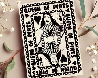 Queen of Pints Card: Irish Theme A6 Greeting Card