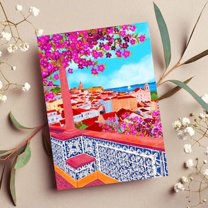 Tarjeta de felicitación en blanco A6 / Tarjeta de Lisboa, Portugal / Mirador de Santa Luzia / Tarjetas de inspiración viajera / Tarjeta para amantes de los viajes / Tarjeta de regalo de viaje