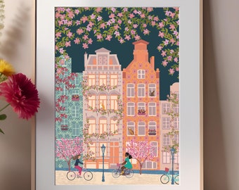Amsterdam Art Print: Colorful Cityscape Illustration