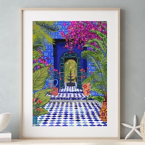 Majorelle Garden Morocco Travel Art Print | Original Art | Colourful Wall Art | Home Decor | Housewarming Gift | Travel Gift