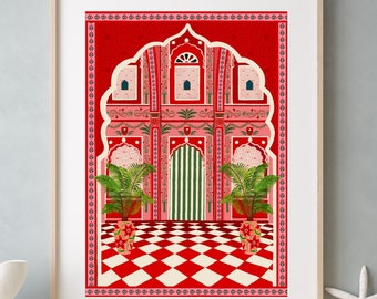 Red Villa Palladio Art Print: Jaipur India Home Decor