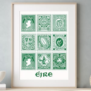 Irische Briefmarken Kunstdruck | Grün Vintage Irische Briefmarken Druck | | Irland Briefmarke Kunst | Irische Kunst | Irland Wandkunst | Irisches Geschenk