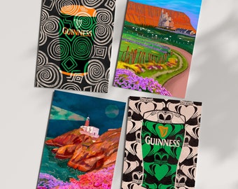 Cartões de felicitação irlandeses: Impressões artísticas da Guinness e paisagens - Pacote com 4 unidades