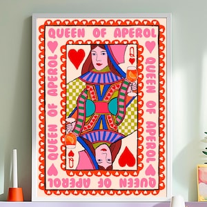Queen Of Aperol Spielkarte | Cocktail-Liebhaber-Geschenk | Aperol Spritz Druck | Freund Geschenk | Schlafzimmer Poster | Dopamin Dekor | Rosa Dekor