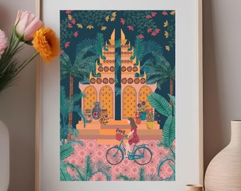 Bali Travel Art Print: Colorful Indonesia Illustration