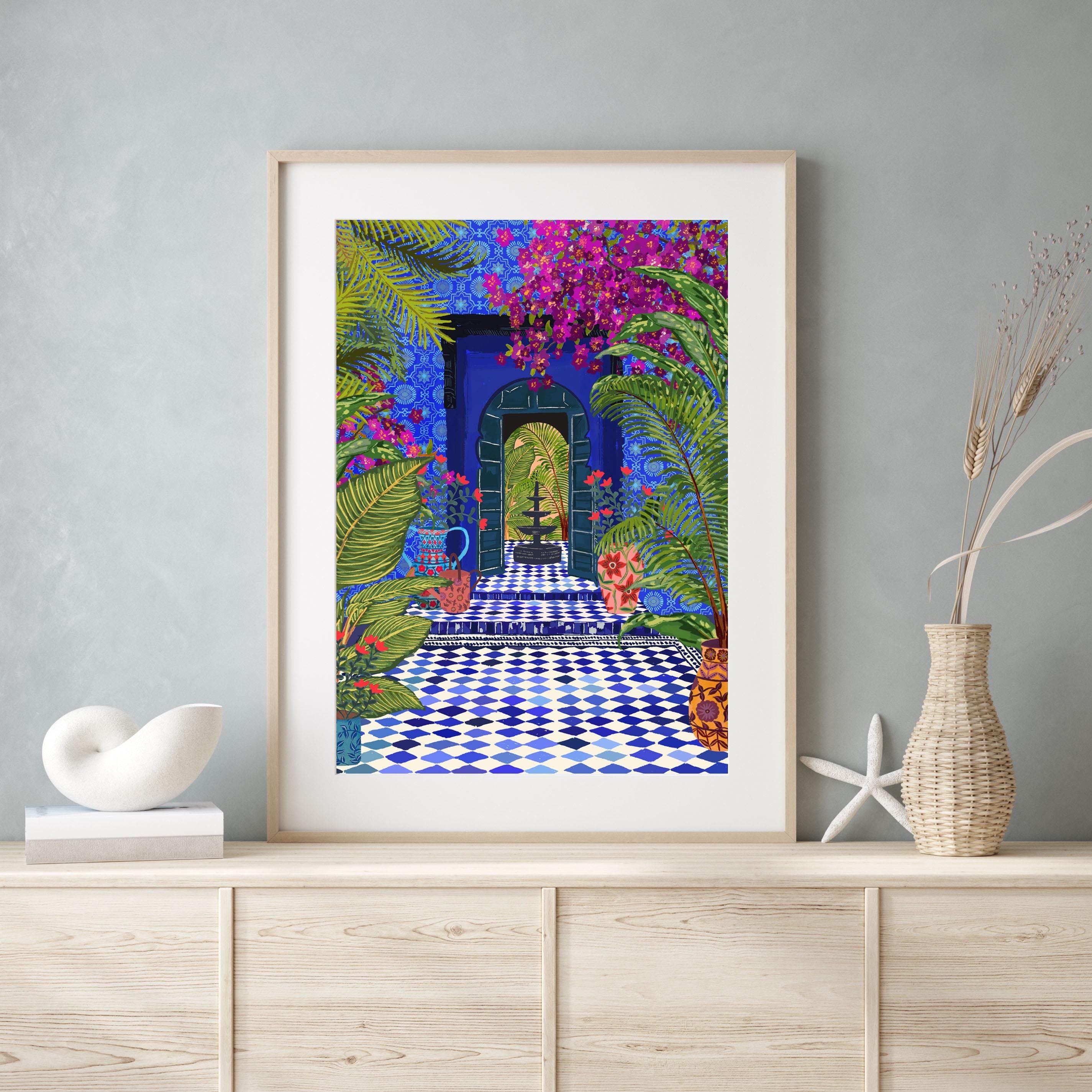 Majorelle Garden Art Print: Morocco Travel Poster, Colorful Oasis