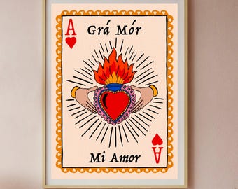 Claddagh Sacred Heart Druck | Grá Mór - Mi Amor | Irisch & Spanisch
