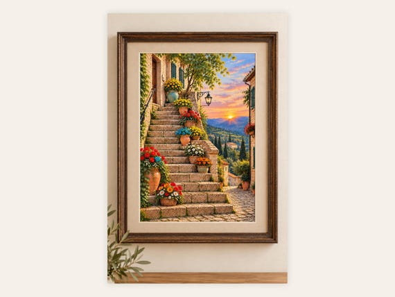 Italian Stone Staircase Sunset