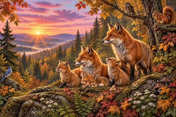 Fox Family at Sunset (Digital Download)