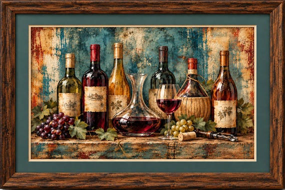 Rustic Wine Collection on Antiqued Background