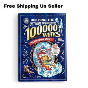 May include: A blue hardcover book titled Building the Ultimate Brain for Kids 100000 Whys by Doris Walton. The cover features a central illustration of cartoon animals on a roller coaster, a dinosaur, a rocket ship, and decorative gold borders.