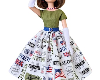 Thank you for your service!  for Ellowyne Wilde: Dress, Petticoat, Stockings, Gloves, Hair Accessory, jewelry packaged in it's own case