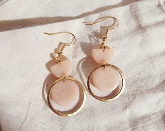 ATHENA Rose Quartz Geometric Polymer Clay Brass Statement Earrings