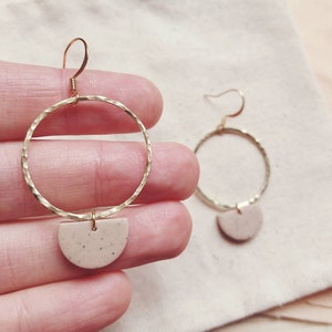 ATHENA Rose Quartz Geometric Polymer Clay Brass Statement Earrings