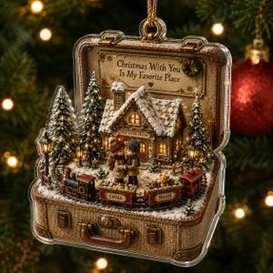 Personalisierter 2D-Weihnachtsbaumschmuck für Paare, Acryl-Anhänger in Form eines Koffers mit individuellem Namen, Weihnachtsgeschenk für „Unser kleines Zuhause“ 2026