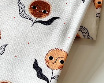 Idea Garden Organic Cotton Fabric: White Sunflower Print