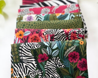 Zebras Fabric | Fat Quarter Bundle | Zebras collection by Maria Galybina | Cloud 9 Fabrics | Organic Fabric Bundle | 8 Fat Quarters