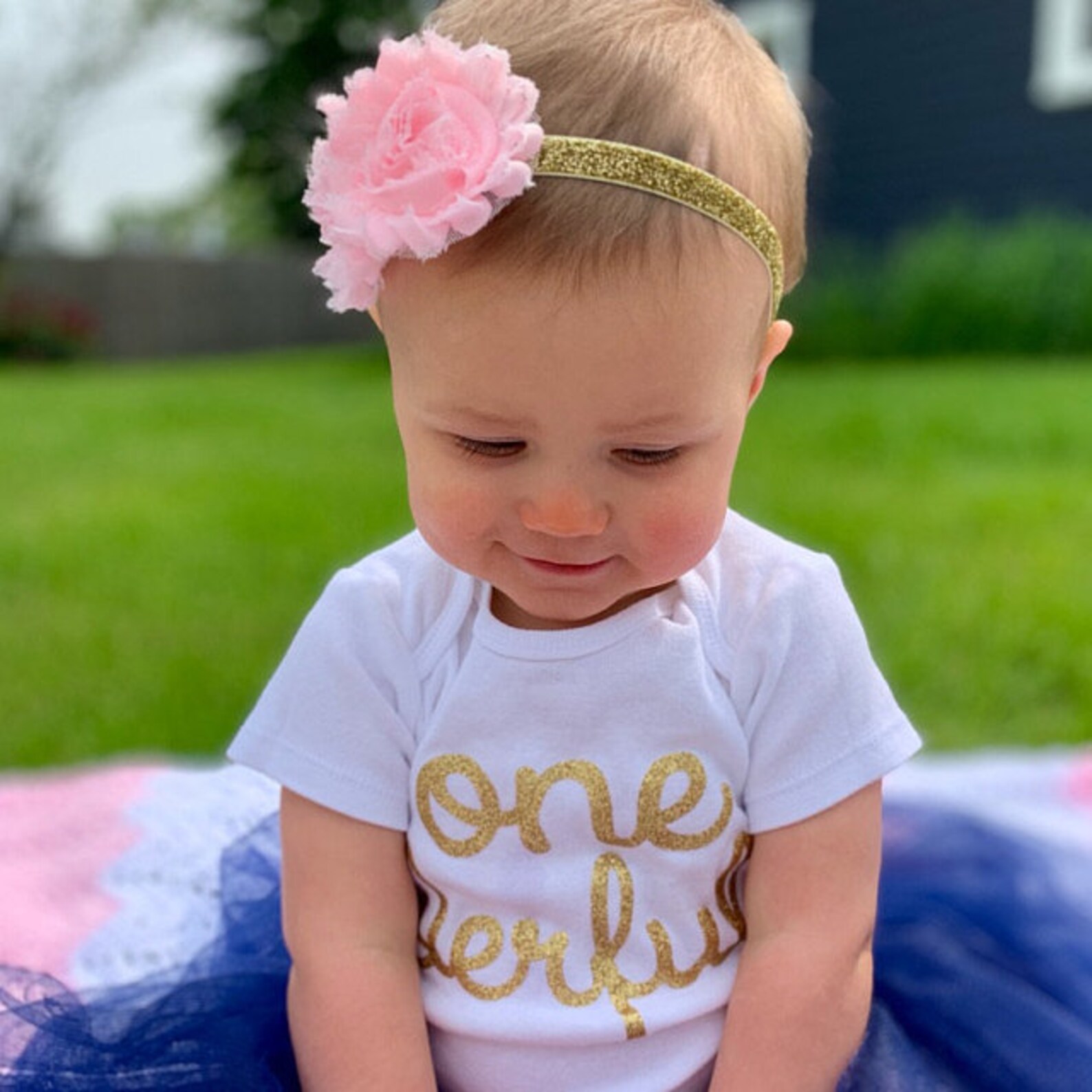 Baby Girls First Birthday Outfit With Shabby Flower Headband Etsy