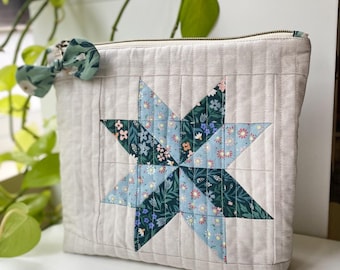 Quilted Zipper Pouch Pattern PDF – Star Quilt Block, Boxed Bottom, Confident Beginner Sewing