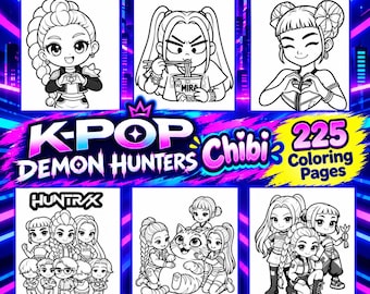 225 Kpop Demon Hunter Målarbilder Chibi Kawaii Digitala PDF