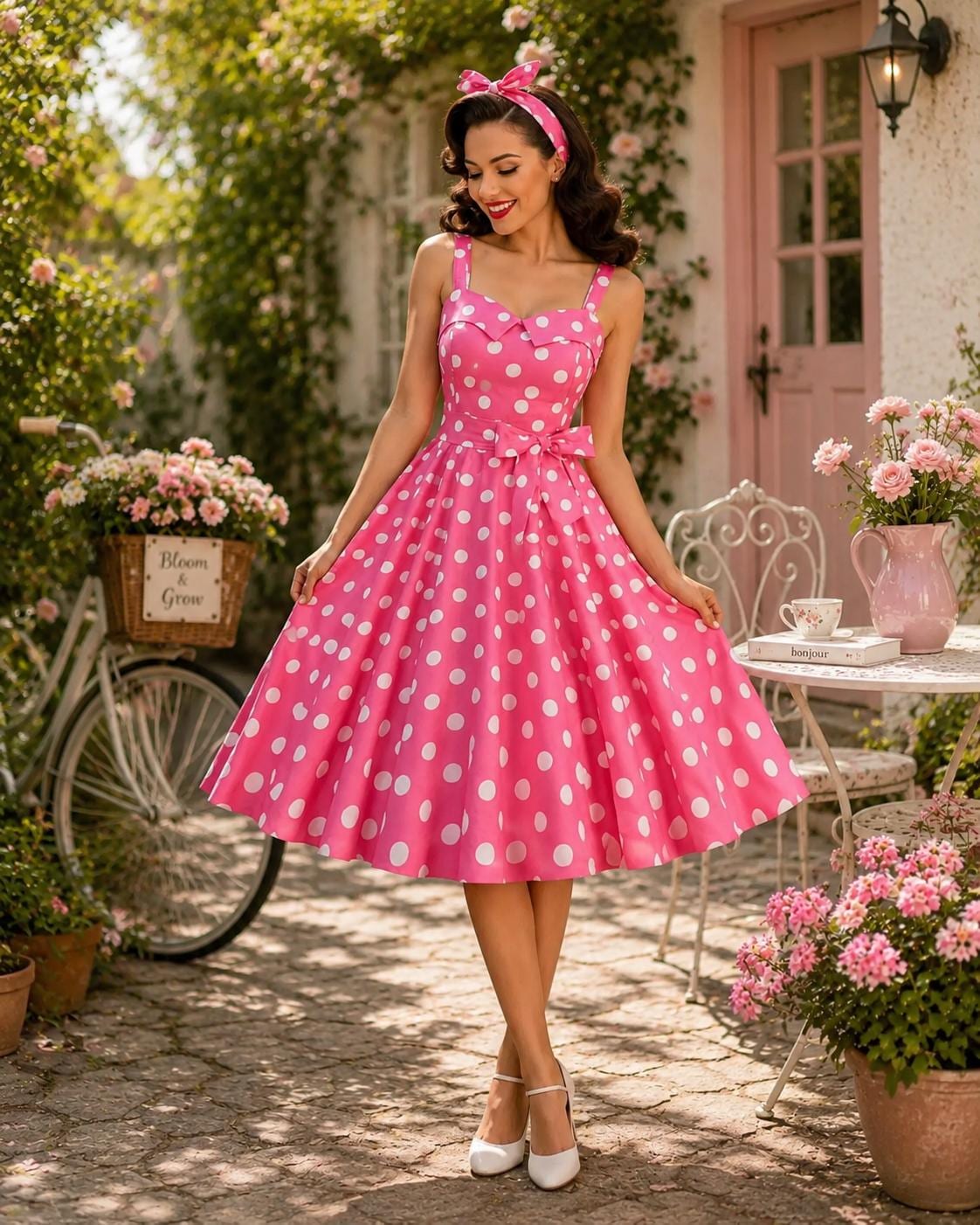 pink dress with black polka dots Dot offering a flattering fit