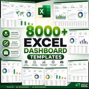 8000+ Excel Dashboard Templates Bundle | KPI, Finance, Sales & Business Reporting Spreadsheets | Analytics Dashboard Pack