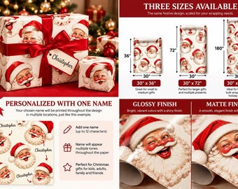 Personalized Retro Santa Christmas Wrapping Paper