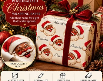 Personalized Black Santa Christmas Wrapping Paper