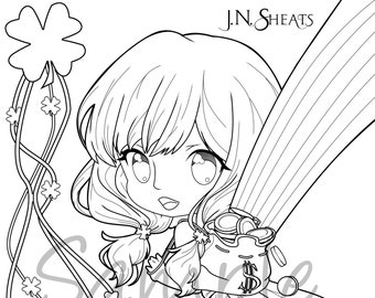 St. Patrick's Day Chibi Single Coloring Page Download Cute Girl With Rainbow