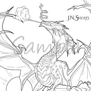 Fantasy Dragon On Cliff At Sunset Coloring Page Download Single Page