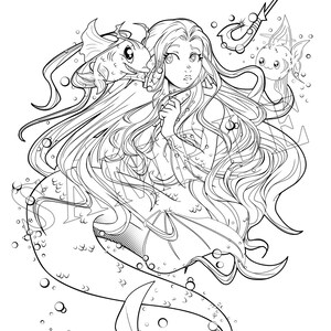 Mermaid Hooked Coloring Page Download