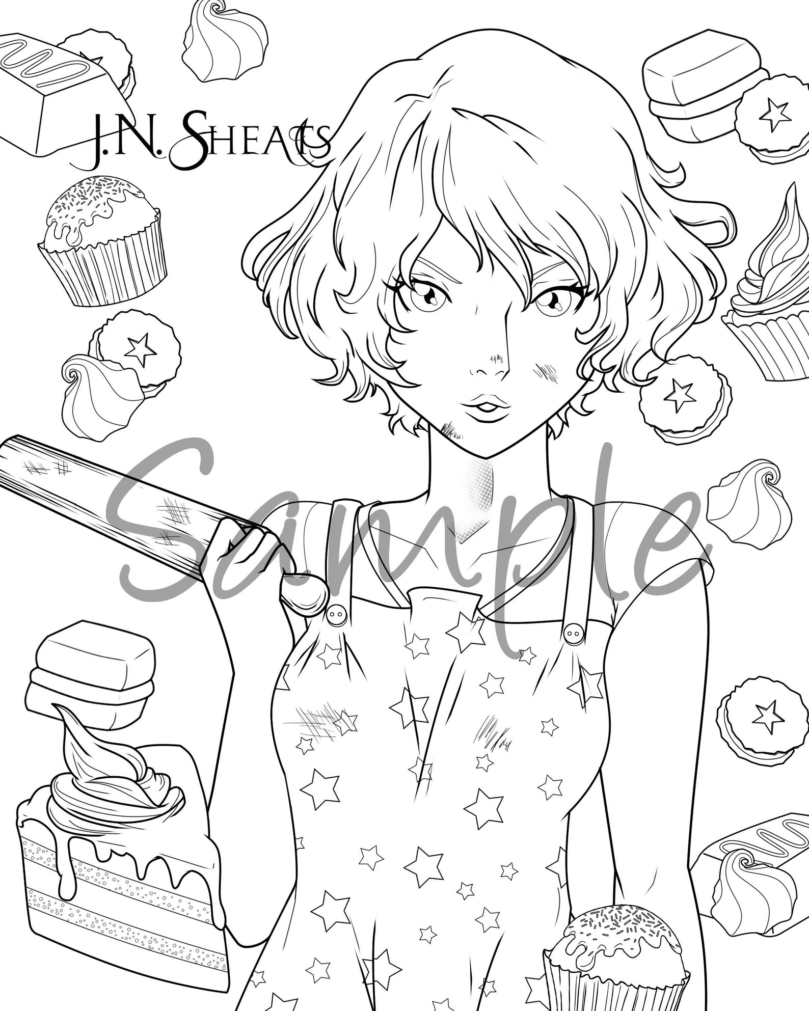 2 for 1 Coloring Page Downloads Anime Style, Let's Bake & Stylish Girl