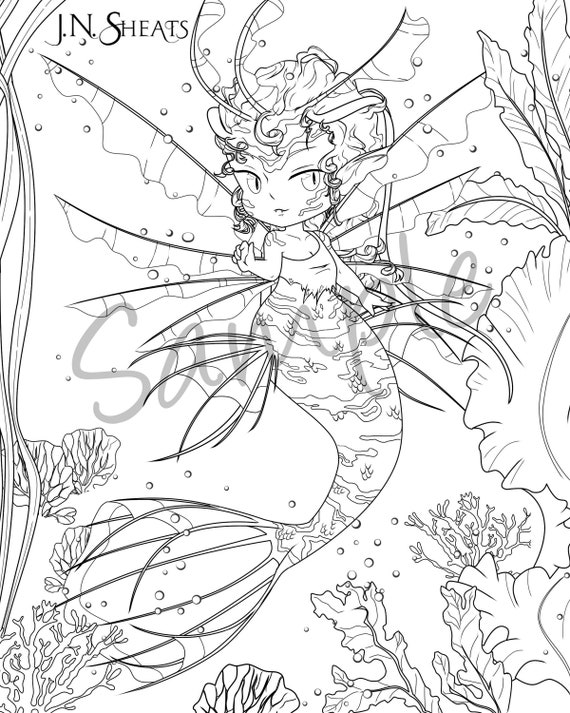 Download Lionfish Chibi Mermaid Ocean Coloring Page Download Etsy