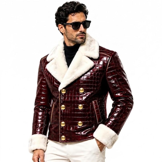 Men's Shiny Quilted Fur Collar Jacket