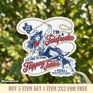 Talafreako Flipping Tables Sticker, Vote Blue Texas Decal, Retro Cowgirl Political Magnet, Democrat Decal